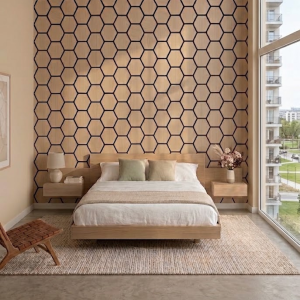 Hexagon Akustiikkapaneeli. Vaalea Tammi - Pähkinä 20x620x760mm