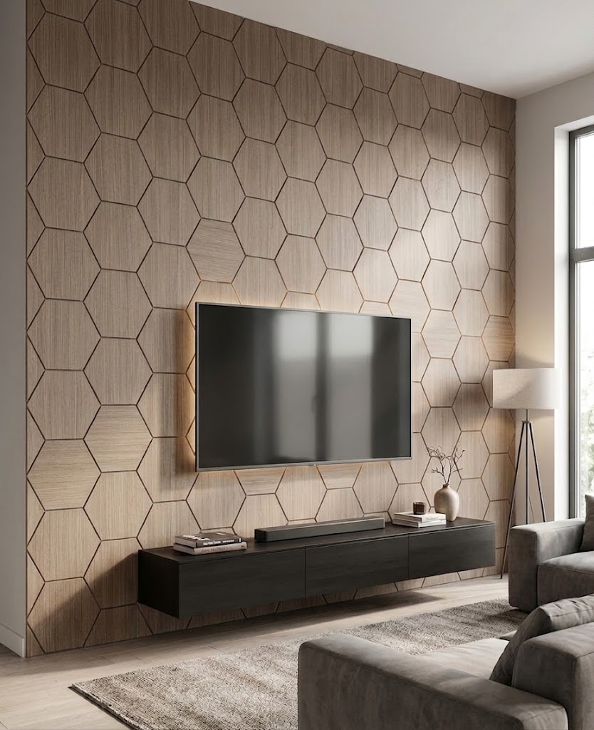 Hexagon Akustiikkapaneeli. Vaalea Tammi - Pähkinä 20x620x760mm - Image 5