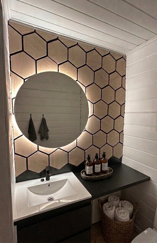 Hexagon Akustiikkapaneeli. Vaalea Tammi - Pähkinä 20x620x760mm - Image 7